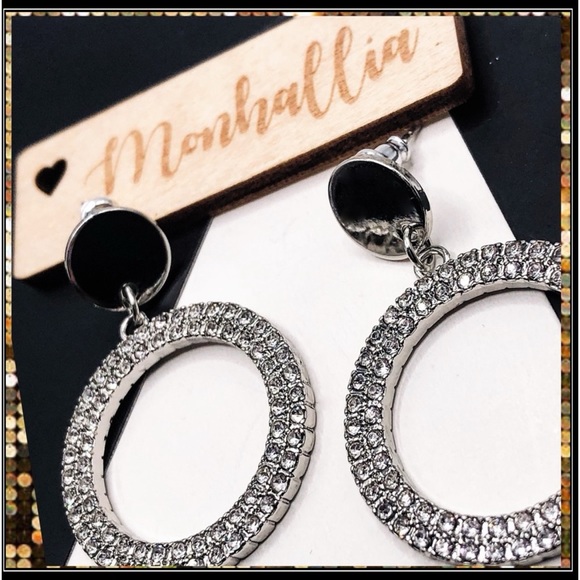 New Silver Steel Mod disco simulated diamond baguette circle hoop earrings - Picture 3 of 6